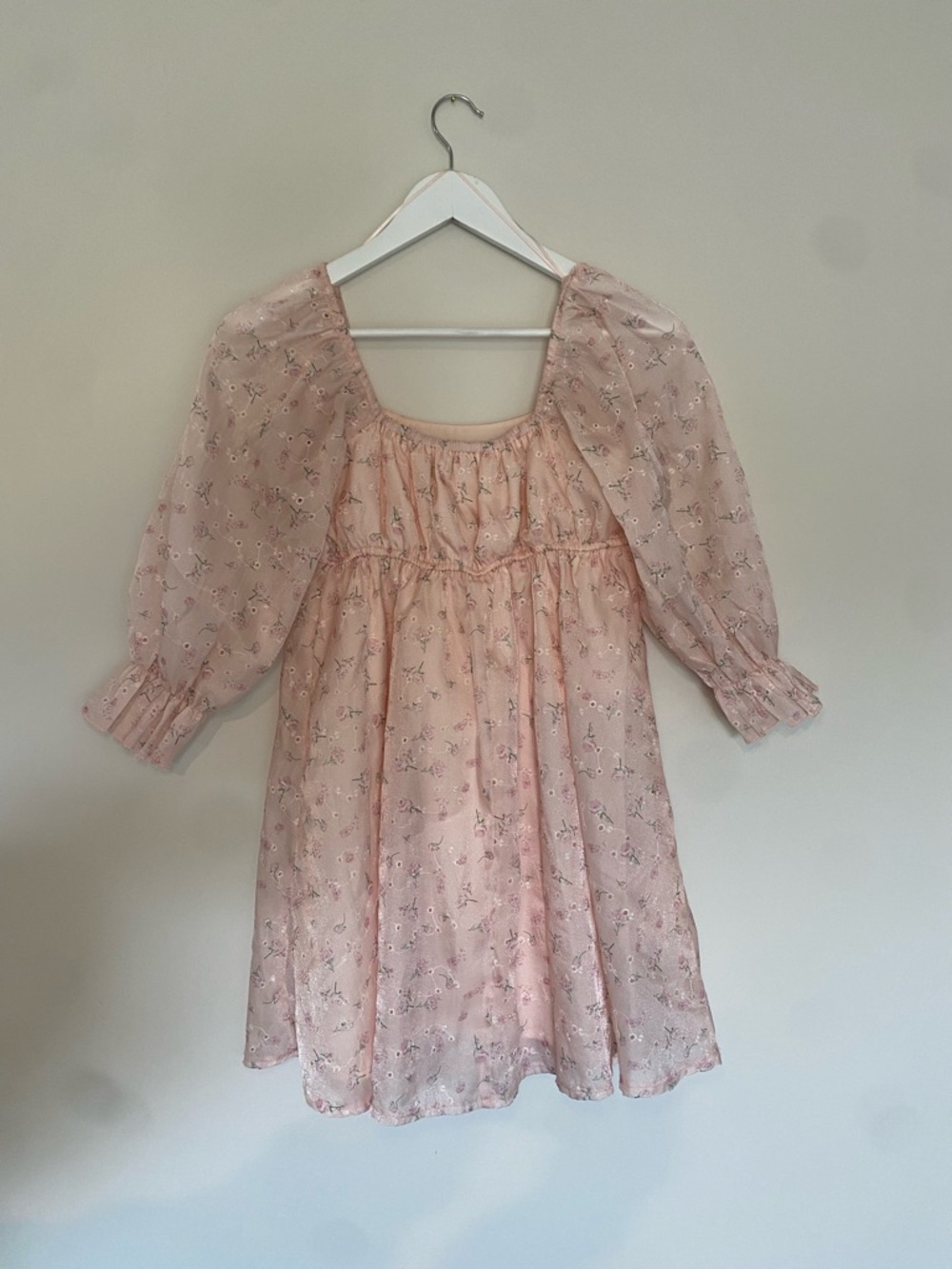 Baby Pink Floral Puff-Sleeve Babydoll Dress - Picture 2 of 8